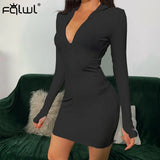 Lucky Label Casual Summer Mini Knitted Dress Women Long Sleeve Ribbed Sexy Bodycon Dress Short Party White Ladies