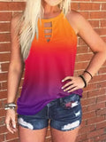 Women Tank & Cami Hollow Out Gradient Keyhole Neck Halter Tank Sexy O Neck Tops Vest T-shirts Women Pulovers Ropa