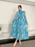 New Wooden Ear To The Waist Of The Thin Waist Goddess Vacation Seaside Long Dress 100 Folded Chiffon