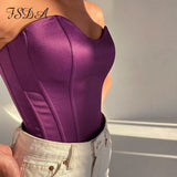 2021 Sexy Satin Crop Top Women Strapless Sleeveless Corset Black Party Summer Off Shoulder Bustier Tank