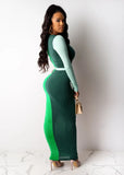 Contrast Color Sexy Deep-V Long Bodycon