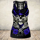 Skull Print Tank Top Women Halloween Cotton Sleeveless Tee Shirt Workout Black Vest