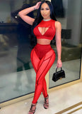 Sexy See Through Sleeveless Cut Out Crop Top And Pant 2 Piece