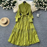 High-End Retro Lace Splicing Pearl Single Buckle Thin Temperament Collar Lantern Sleeve