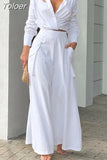 Piece Sets Womens Outifits Long Sleeve Crop Top Shirt Causal Pants Elgant Trousers Wide Leg Pant High Streetwear For