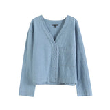 New French Short Version V-Collar Shirt A-Shaped Skirt Pull-Rope Straight Jeans-Outfit