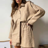 Women Summer Short Sleeve Blouse Tracksuit Shorts Set Loose Tops And High Waisted Mini Shorts Two Piece Set 2021