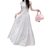 White Half-Dress Women's A-Shaped Skirt In The Long Umbrella Skirt Autumn Small Tall Waist Thin