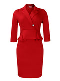 Women's New Suit Collar Solid Color Lotus Leaf-Side Ass OL Show Thin Large African