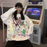Hip Hop Sweatshirt Women Autumn Fashion Cotton Graffiti Print Hoodies Women High Street Tops Harajuku Long Sleeve Loose