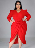 Plus Size V-Neck Wrap Hem Irregular Party