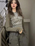 Ropa Mujer Shirts for Women Fashion Tshirts Contrast Color Tunic Casual Tees O-neck Long Sleeve Casual T-shirts Crop Tops-Outfit