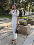 Collar Knitted Dress Girl 2025 Spring And Summer New Pit Strip Single Row Buckle Tight Mid-Long