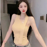 Ribbon Hanging Neck Knitting Sling Suit For Women 2025 Summer New Sweet Spicy Sleeveless