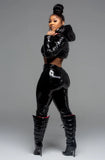 Casual PU Leather Long Sleeve With Hood Short