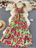 Elegant Women Floral Print Summer Dress Sexy Spaghetti Strap 2022 Sleeveless Backless Maxi Long Beach Holiday