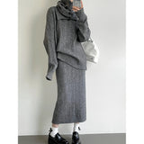 Women's Knit 3 Piece Set Twist Wool Sweater + Scarf + Midi Skirt 2022 Winter New Korean Sleeve