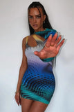 Party Print Cut Out Sexy Single Sleeve Mini