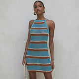 Knitted Beach Dress Women Bikini Cover Up Female Sexy Sleeveless Holiday Skirt Summer Beach Cover Up Swimsuit Blouse
