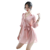 Sexy Lady Chiffon Shirt Pajamas Adorable Adorable Princess Perspective With Solid Suit Passion