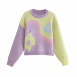 Winter Women Knitted Sweater New Tie-Dye Warm Pullover Round Neck Loose Long Sleeve Casual Street