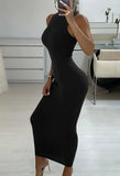 Sexy Solid Round Neck Sleeveless Long