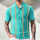 Men's New Sleeves Summer Striped Knits Suit Collar Short-Sleeved Business POLO Shirt