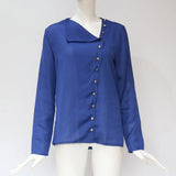 fall new 6 color buttons irregular long sleeve women's Chiffon shirts fashion Tilted collar ladies chiffon