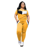 Size 2 Piece Set Women Tracksuits Patchwork Crop Top Short Sleeve Leggings Jogger Sport Suit Stretch Wholesale