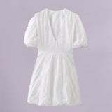 New Women's Clothing With White V-Neck Embroidered Waist-Sleeved Mini