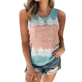 Top Women Tie Dye Print O-neck Sleeveless Tee Shirts 2021 Summer Gray Casual Harajuku Loose Top Camisole