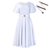 Women's 2025 Summer Fashion Bubble Sleeve Elegant High- Waist Solid Colored Round Dress African