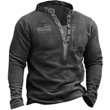 Tops Men Splice V Neck Casual Loose Regular Thick Top Full Sleeve Button Sweatshirt Simple Autumn Winter 2024-Outfit