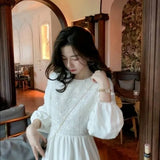 Elegant Dress Women 2021 Autumn Korean High Waist Sweet Midi Dress Female Long Sleeve Party Chic Vintage Casual
