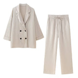 Women's Spring And Summer New Loose Wrinkle Effect Double Buckle Blazer Casual Trousers