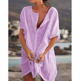 Women's Shirt Multi-Color Multi-Code Long Loose Solid Color Short-Sleeved Shirt Beach Sunscreen