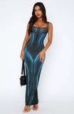 Spring-Summer Women's New Thin Slings With Bra Printed Striped Long Dress