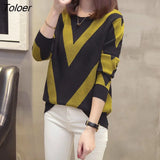 Women Autumn O-neck Slim Knitting Pullovers Long Sleeve Loose Lady Winter Korean-style All-match Printed Chic