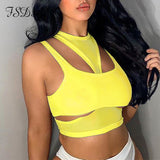 Hollow Out Y2K 2021 Summer Crop Top Sexy Women Black Sleeveless White Beach Casual Streetwear Party Tank Tops
