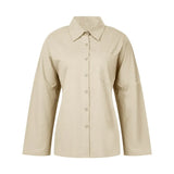Lapel Shirt Blouse Solid 5 Colors Simple Style Long Sleeve Single Breasted Loose Casual Office Lady Tops Autumn Spring