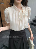 Special Price Does Not Return] Xixi Summer Thousands Of Gold Wind Bow Shirt Women's Long-Sleeved Top