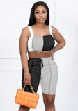 Printed Casual Straps Sleeveless High Waist Color Blocking Drawstring Skinny Two Piece Shorts