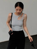 y2k White Cut Out Women's Tank Tops Sleeveless Slim T Shirts Female Clothing 2023 Summer Fashion crop top women camisetas-Outfit