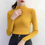 Neck Women Sweater Vintage Basic Solid Knitted Tops Casual Slim Pullover Autumn Winter Korean Tops Simple Chic Jumpers-Outfit