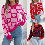 Autumn And Winter Lattice Love Lantern Sleeve Sweater Valentine's Day Women's