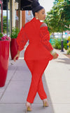 Elegant Ruffles Lace Cut Out Shoulder Long Sleeve Blazer And Pant