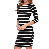 LYQ61 New Spring Summer Women Round Neck Fashion Black and White Striped Long Sleeve Straight Plus Size Casual