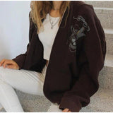 Y2K Sweatshirt Winter Jacket Clothes Brown Zip Sweatshirt Oversized Hoodie Women's XL Retro Pocket Long Sleeve Pullover