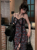Floral Sexy Dress Women Summer Split Party Midi Dresses Female Holiday Designer Chic Korean Fashion Casual Dress