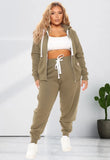 Plus Size Contrast White Zipper Long Sleeve Hoodies And Pant